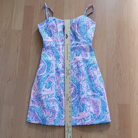 Lilly Pulitzer Coastal Blue Pink Mini Dress Spaghetti Straps Open Tie Back - 00 - Picture 11 of 16
